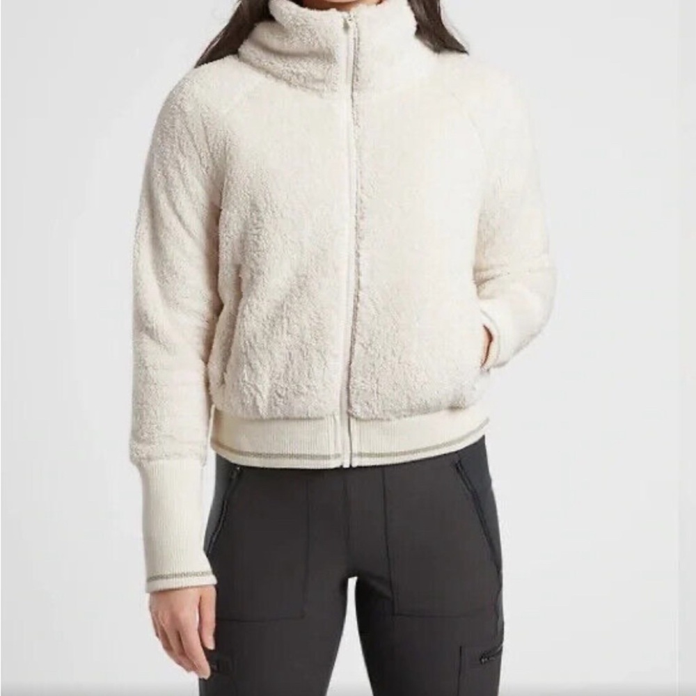 Athleta Tugga Cream Sherpa Zip Up Jacket Women Size Medium